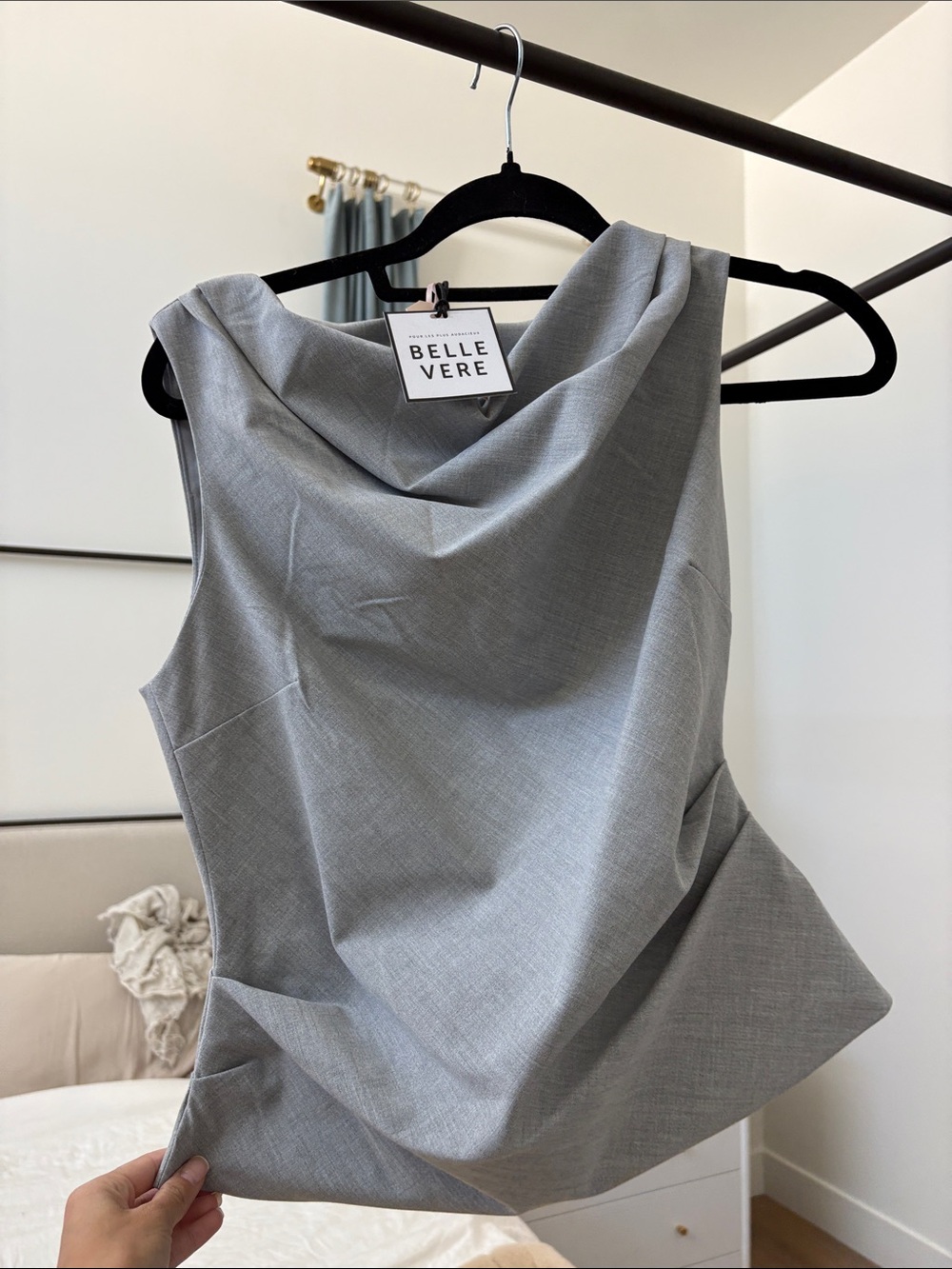 Belle Vere Gray Draped Neck Sleeveless Top